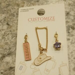 Gold-Tone Charm Set with Pink HOWDY Tag and Purple Star